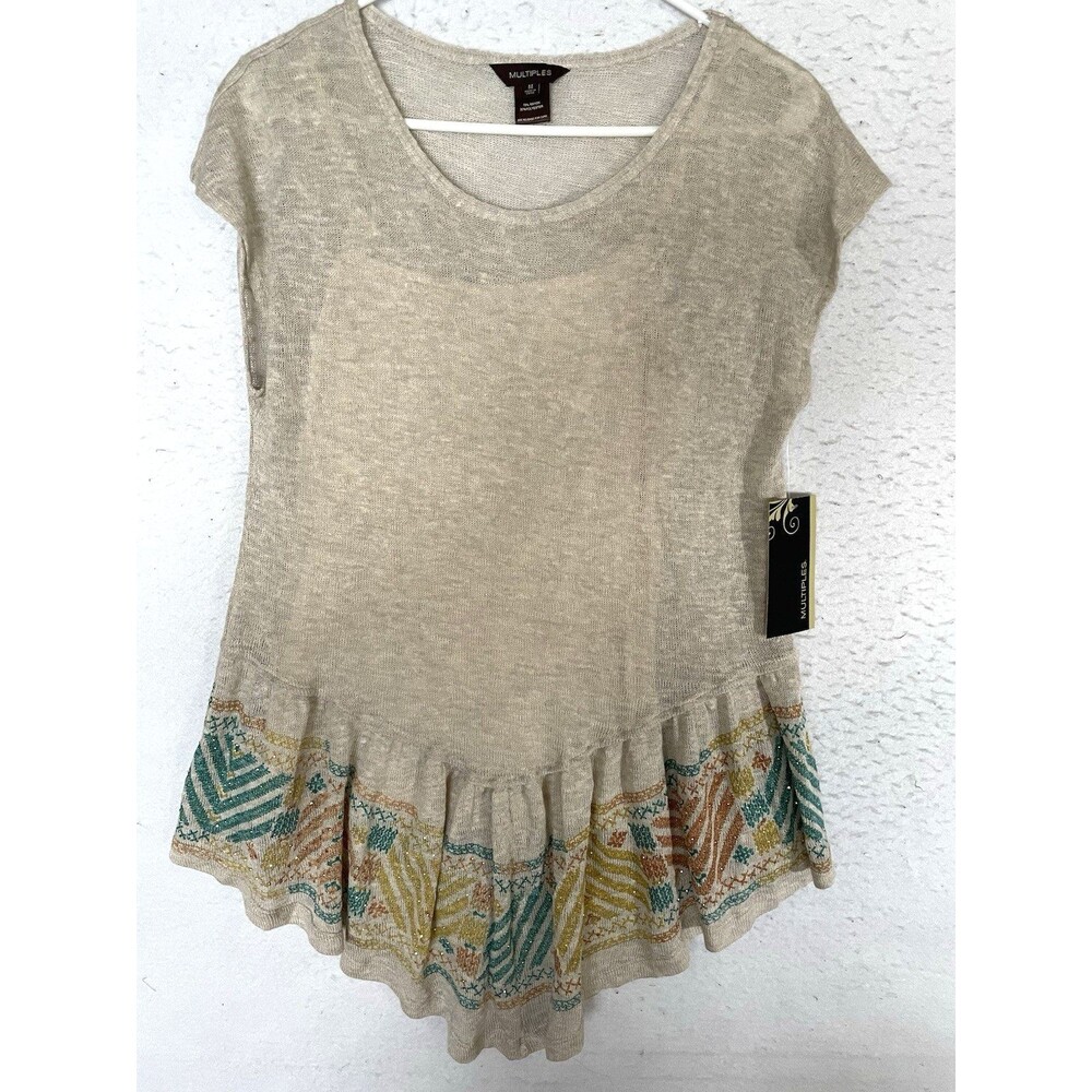 Multiples Women's M Southwestern Knit top Blouse Cami Missy Sundance Beige NWT